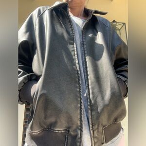 Gray faux leather bomber jacket